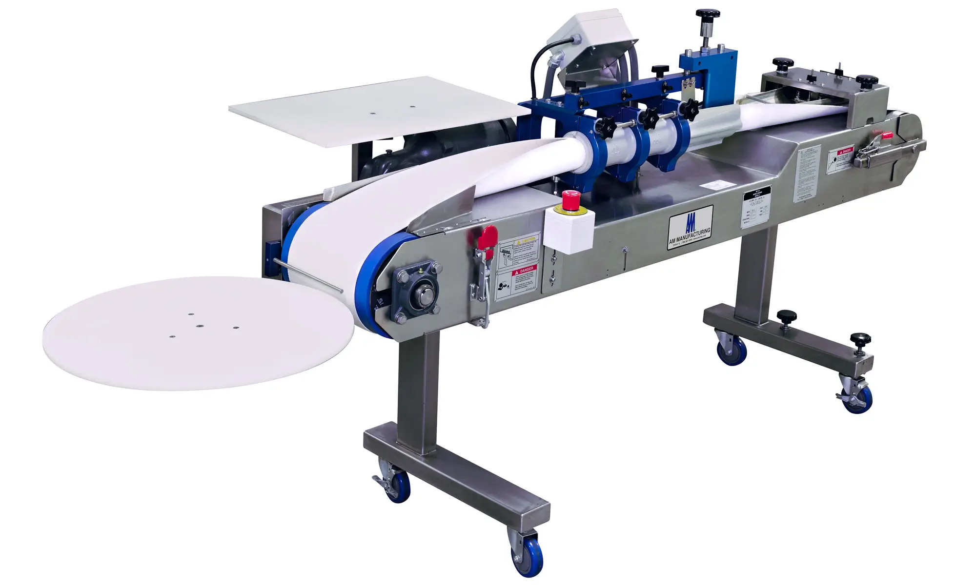 A machine cutting paper, showcasing the BF110 Bagel Former in Munster, IN.